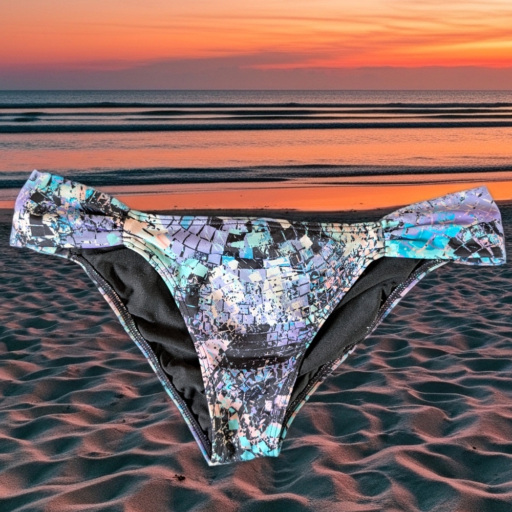 Billabong Multicolor Geometric Bikini Bottom Women's Lined Logo Accent Vintage